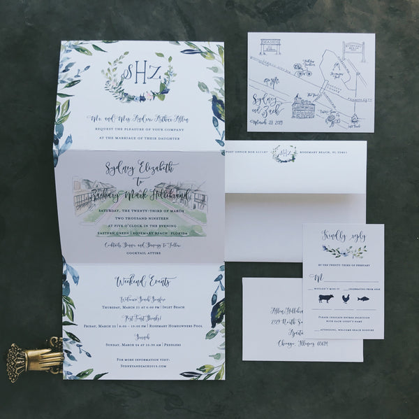 Sydney and Zach - Rosemary Beach Wedding Invitations