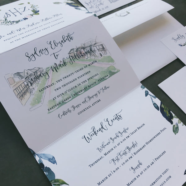 Sydney and Zach - Rosemary Beach Wedding Invitations