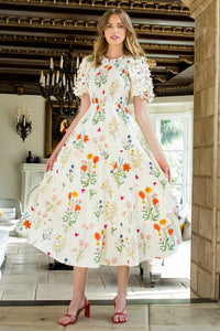 Ecru Bateau Neck Floral Sundress