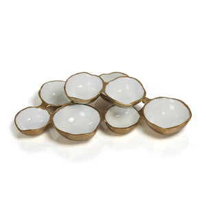 Small Cluster of Eight Serving Bowls - Gold and White