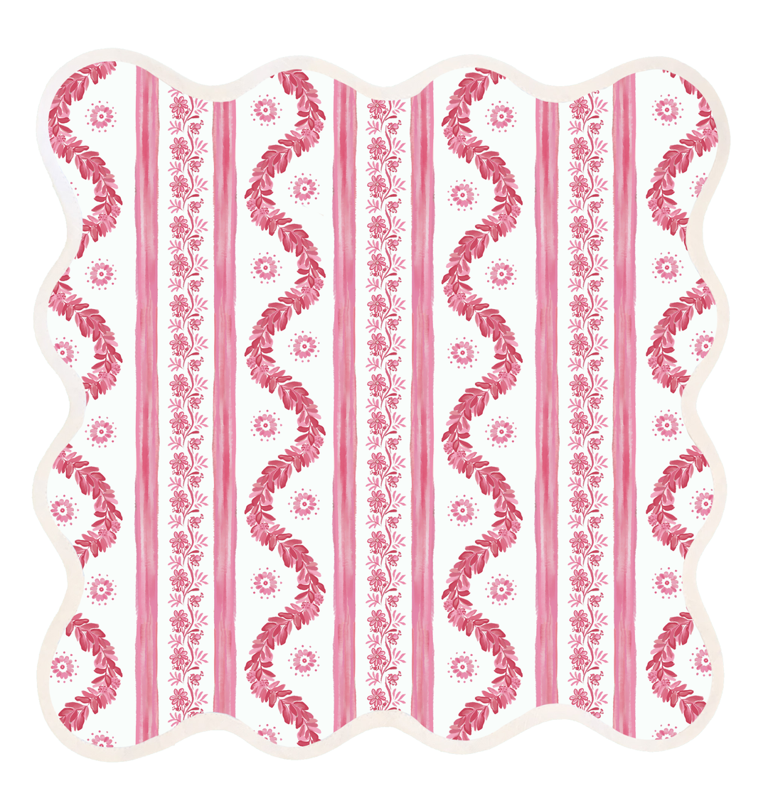 S/4 Printed Scalloped Square Napkin/Placemat