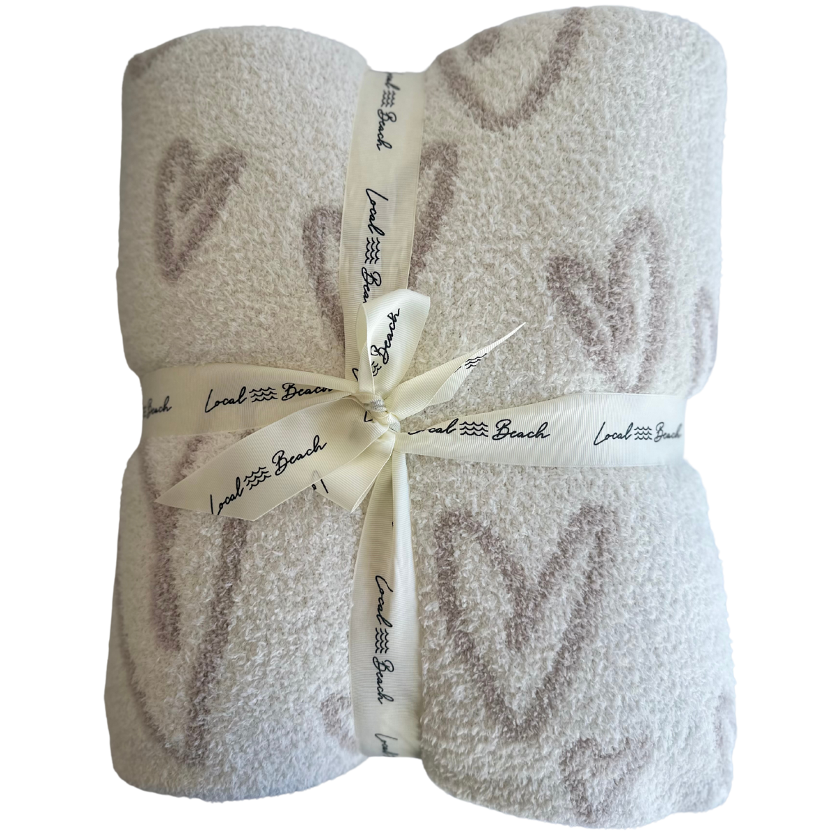 Local Beach Love Collection Heart Luxe Home Blanket - Sand/Cream