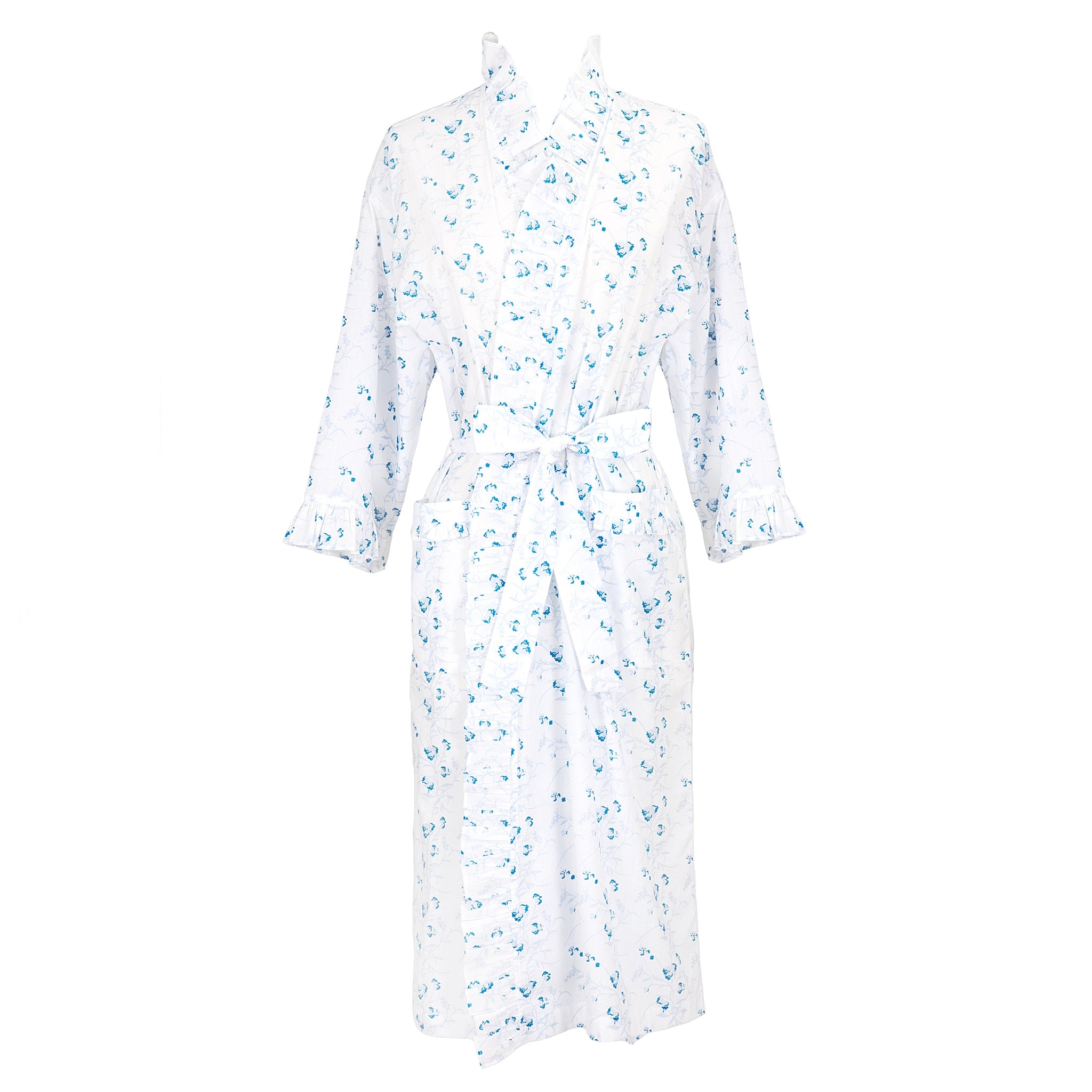 Lily Cotton Ruffle Robe Blue