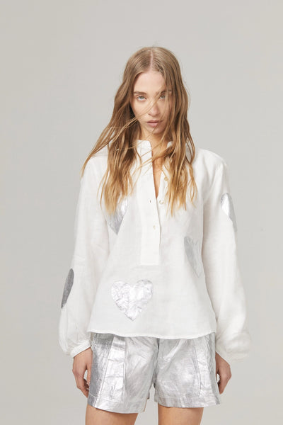 Frida New Silver Metallic Linen Shorts