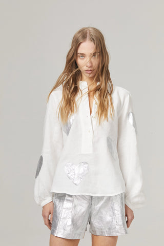 Frida New Silver Metallic Linen Shorts