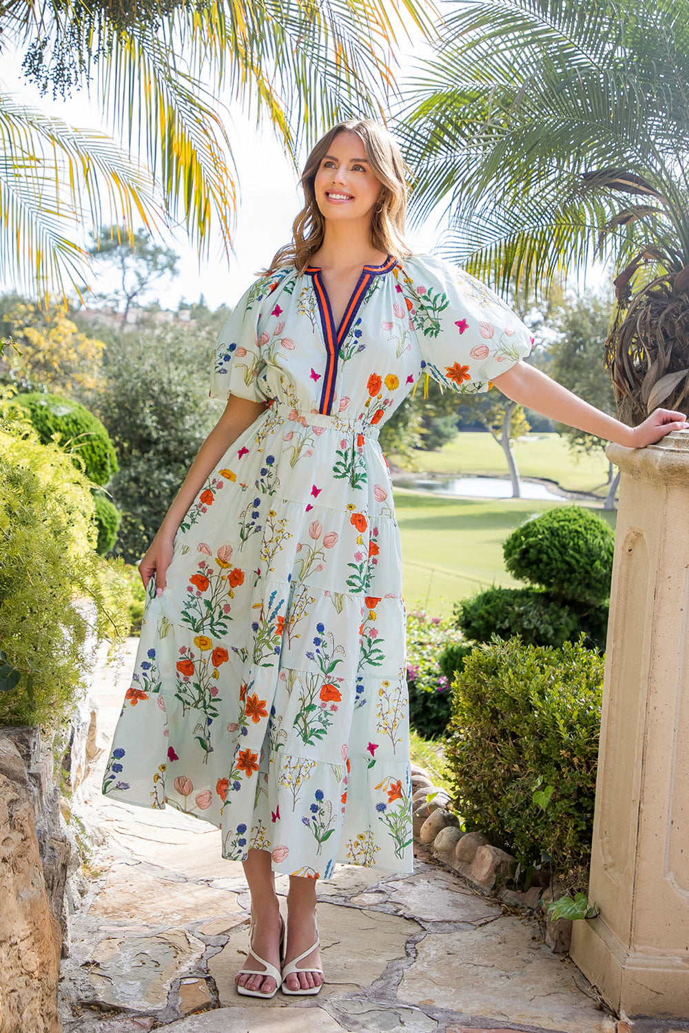 V-Neck Ice Blue Floral Sundress