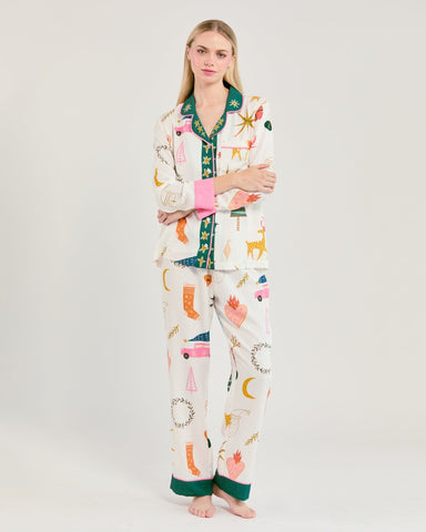Women's Mod Holiday Long Sleeve Pajama Pants Set