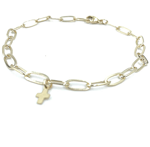 Essential Paperclip Links Bracelet in 14k Gold Filled with Luxe Cross