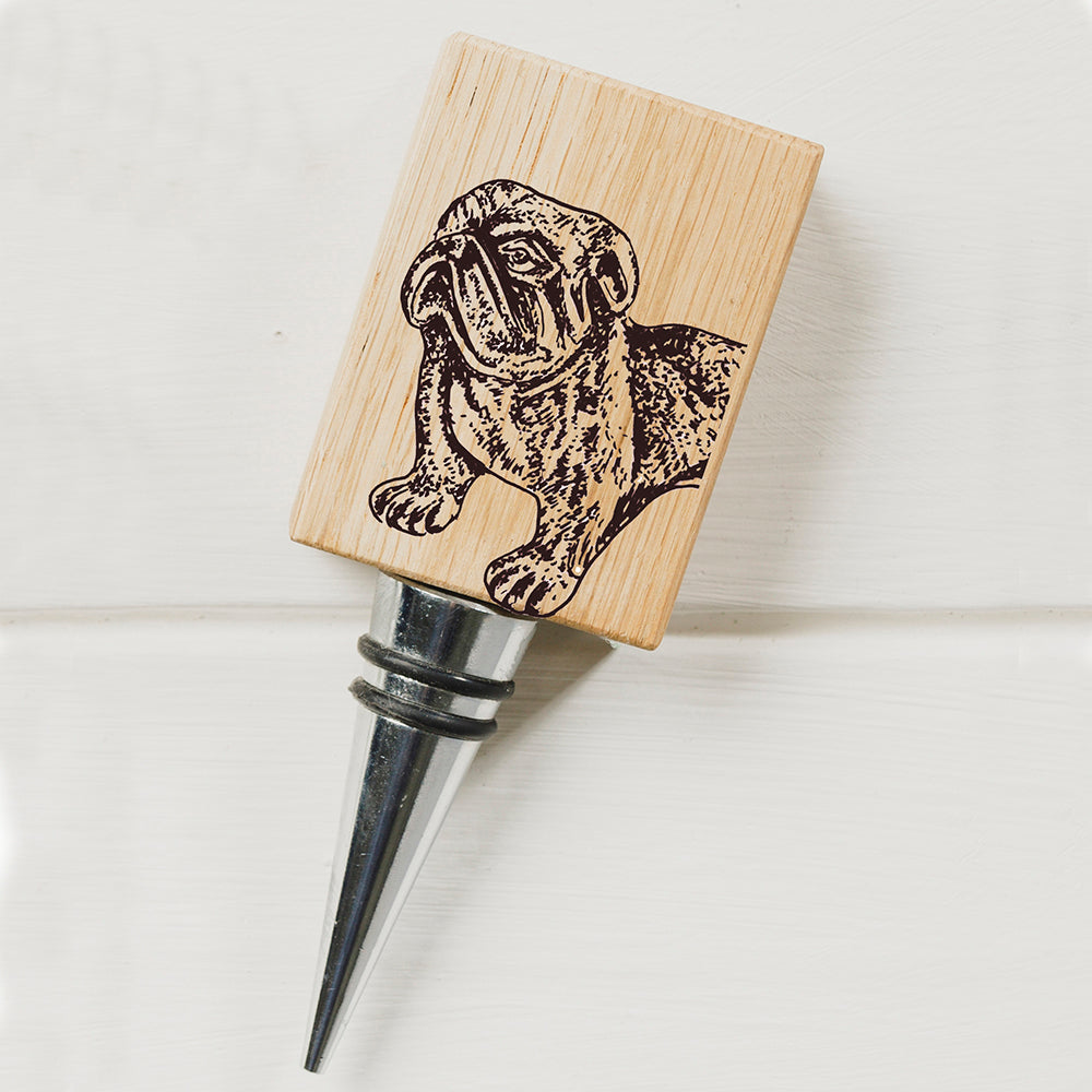 Oak Bottle Stopper - Bulldog