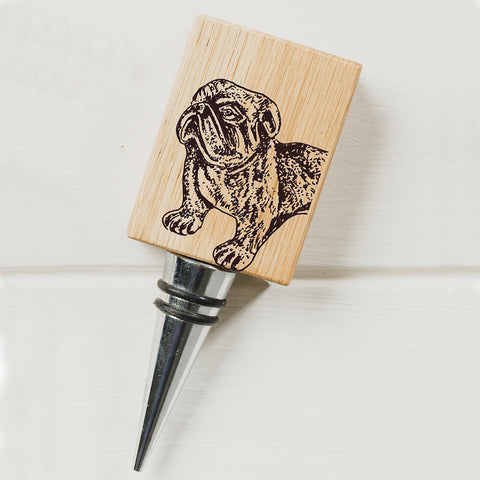 Oak Bottle Stopper - Bulldog