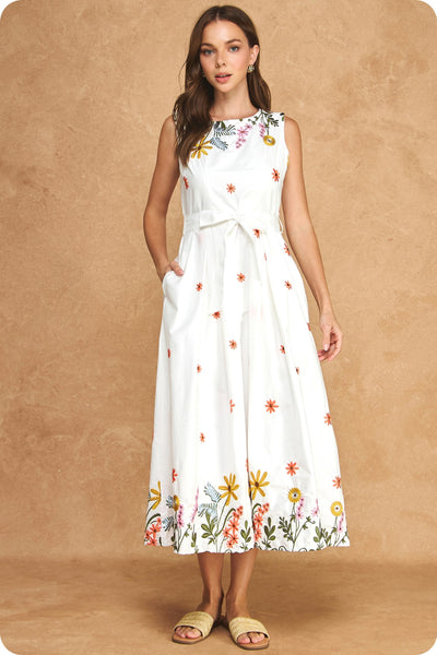 White Multi Floral Long Dress
