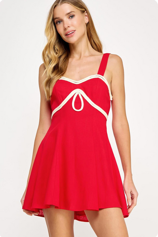 Red Dress with Braid Trim