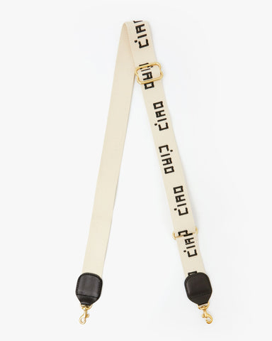 Adjustable Crossbody Strap - Natural w/ Black Embroidered Ciao
