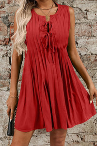 Red Sleeveless Pleated Dress