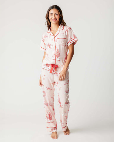 Holiday Toile Pajama Pant Set (Pink) by Katie Kime