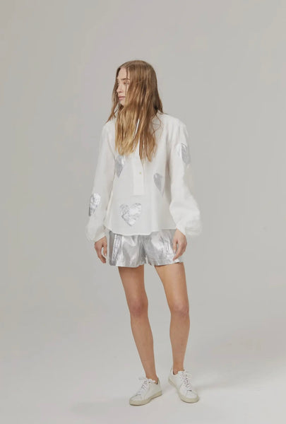 Frida New Silver Metallic Linen Shorts