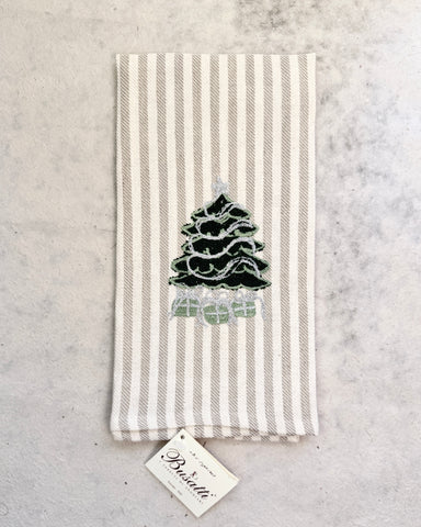 Tree and Presents on Taupe Pomelo Kitchen Towel (COL.37 EMBR.ABTPC09)