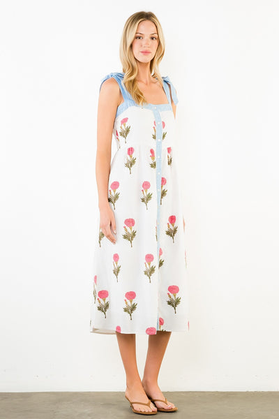 Tie Strap Floral Midi Dress