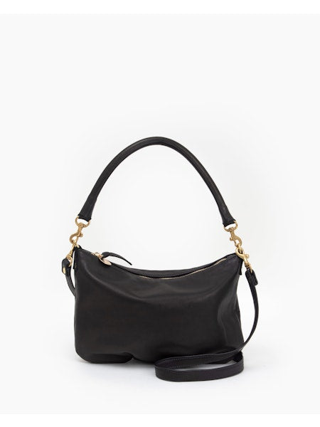 Clare V. Petit Moyen Messenger - Black Italian Leather