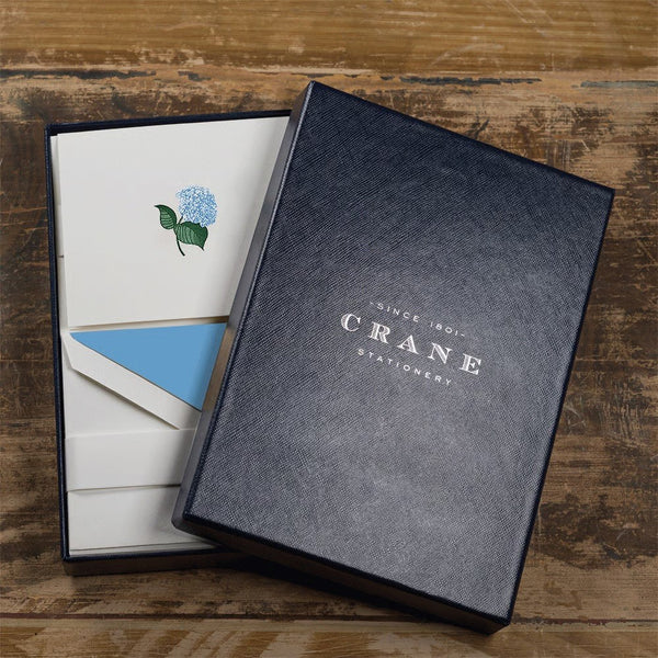 Crane Hand Engraved Blue Hydrangea Note - 25 ct