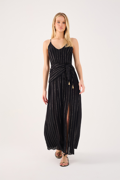 Long Lurex Dress With Tie Belt