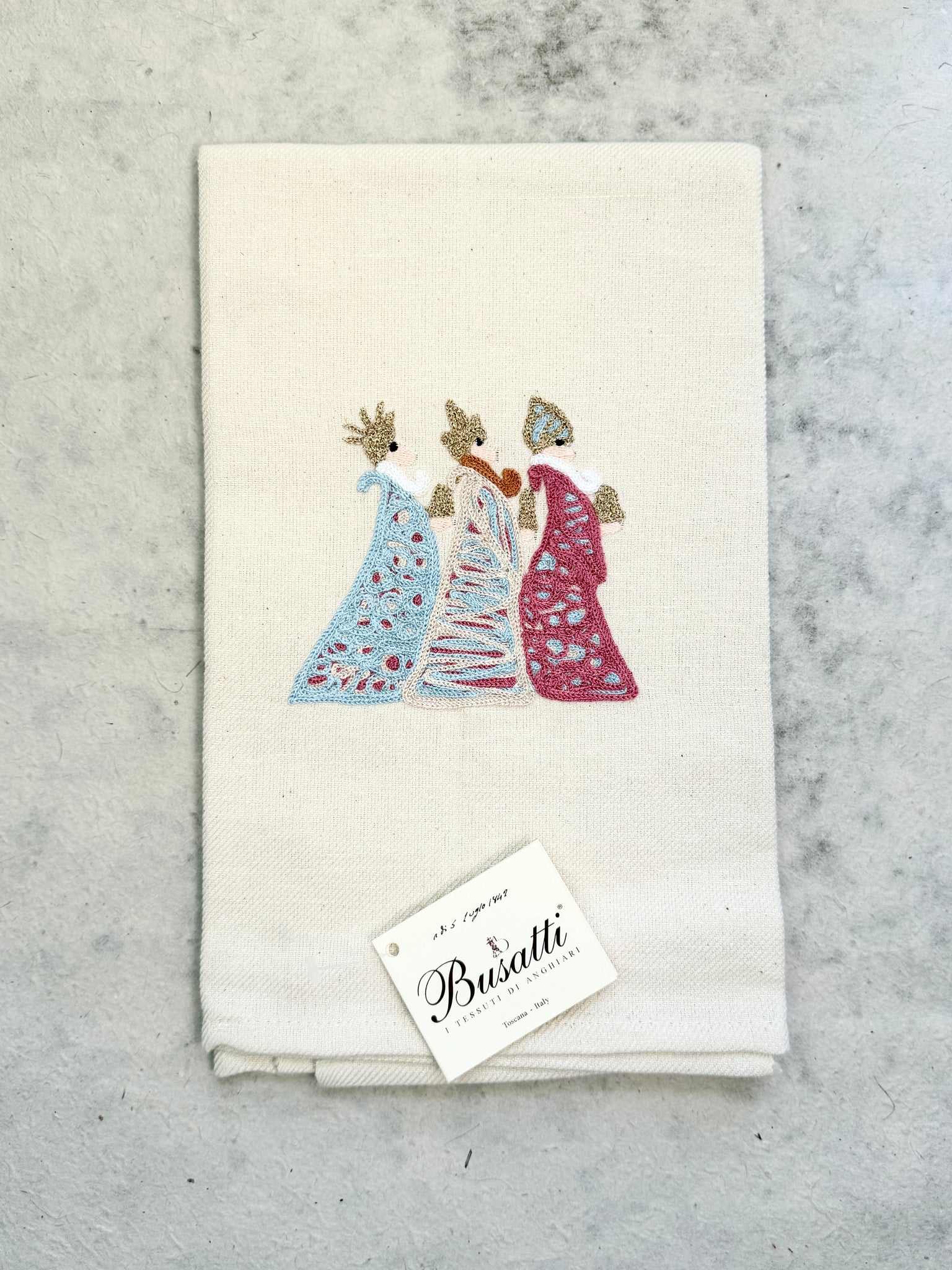 Wise Men on Ivory Due Olive Kitchen Towel (COL.20 EMBR.RE MAGI GUADO2019)