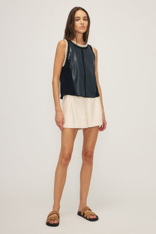 Naru Leather Top - Navy
