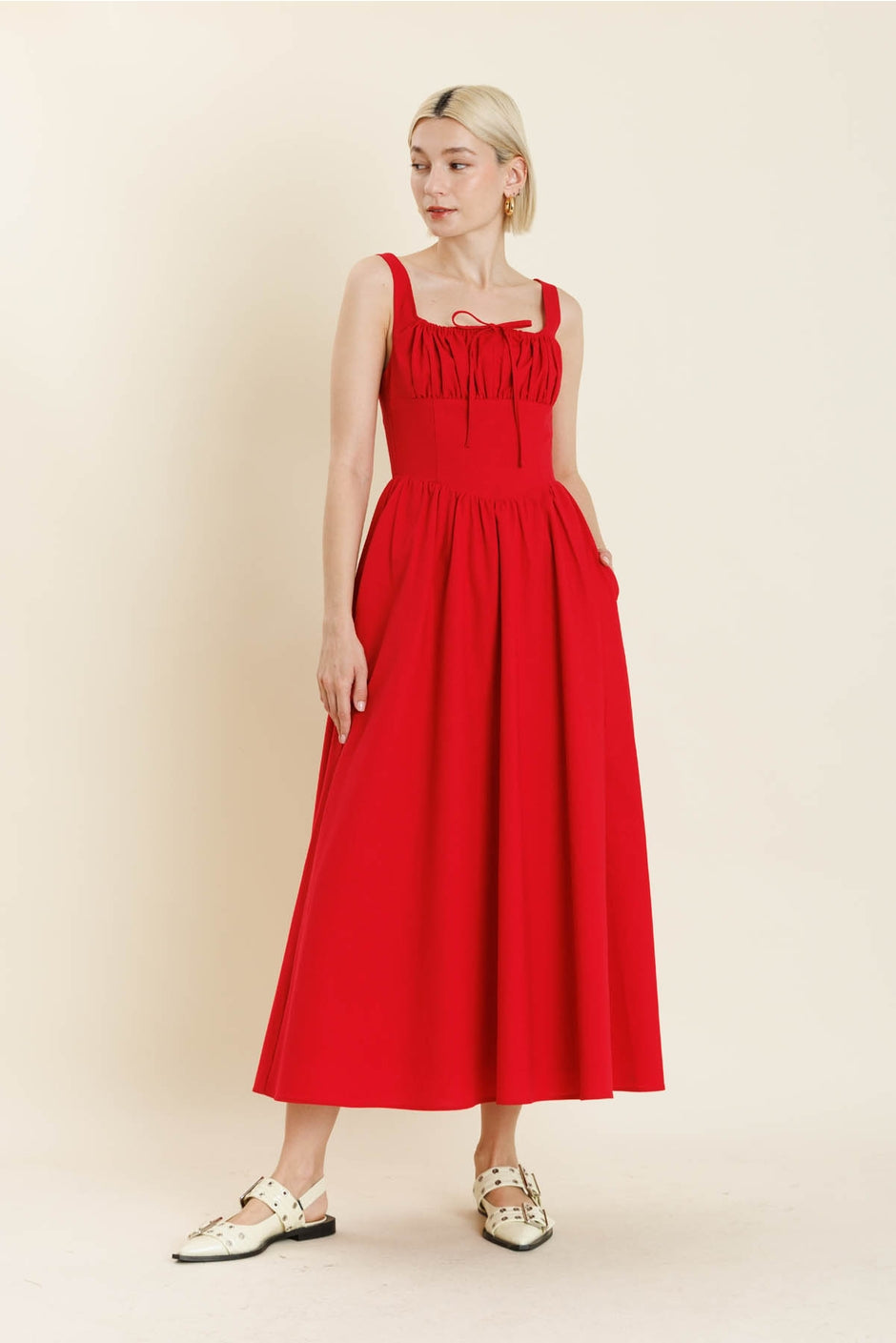 Red Corest Bodice Maxi Dress
