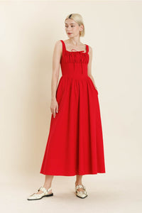 Red Corest Bodice Maxi Dress