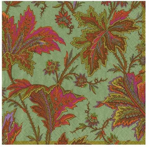 Paisley Leaves Sage Green Cocktail Napkins