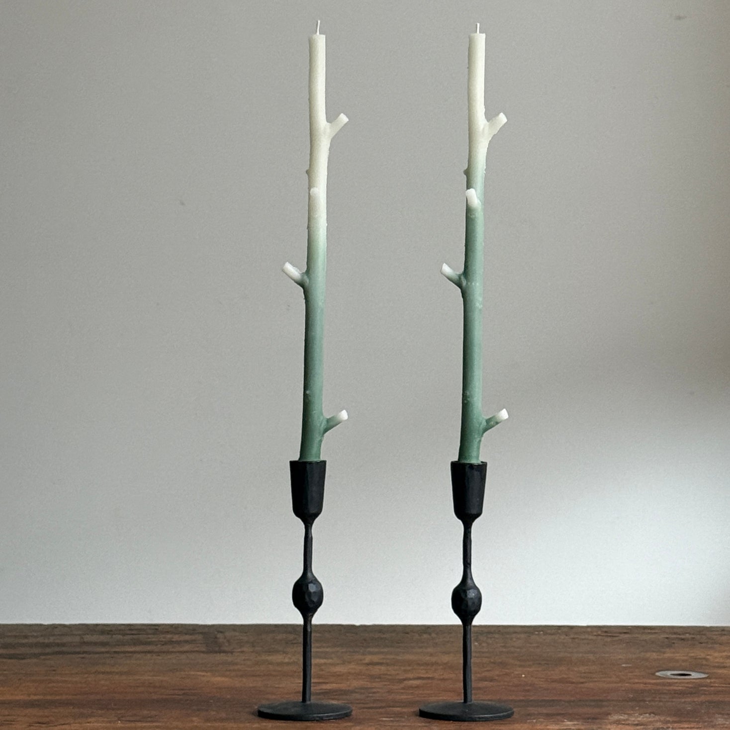 Ombre Forest Green Maple Stick Candles - Pair