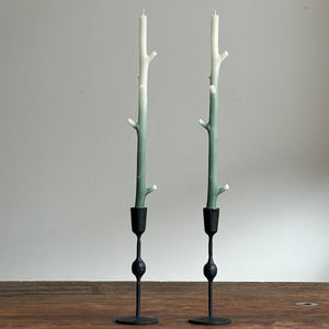 Ombre Forest Green Maple Stick Candles - Pair