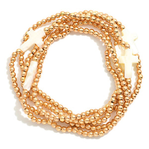Gold and Cross Stretch Bracelet Set
