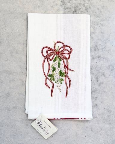 Mistletoe on Red Due Fragole Kitchen Towel (COL.2 EMBR.VISCHIO2019)