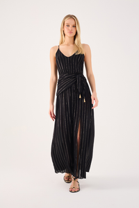 Long Lurex Dress With Tie Belt