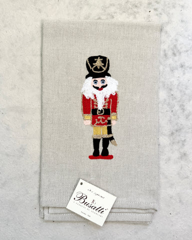 Nutcracker on Taupe Due Olive Kitchen Towel (COL.37 EMBR.SCHIACCIANOCI2020)