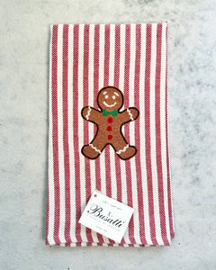 Gingerbread Man on Red Pomelo Kitchen Towel (COL.2 EMBR.GINGER BISCUITS24)
