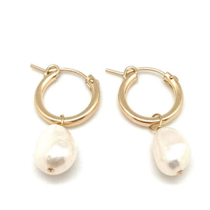 Nina Pearl Hoop - Small Gold