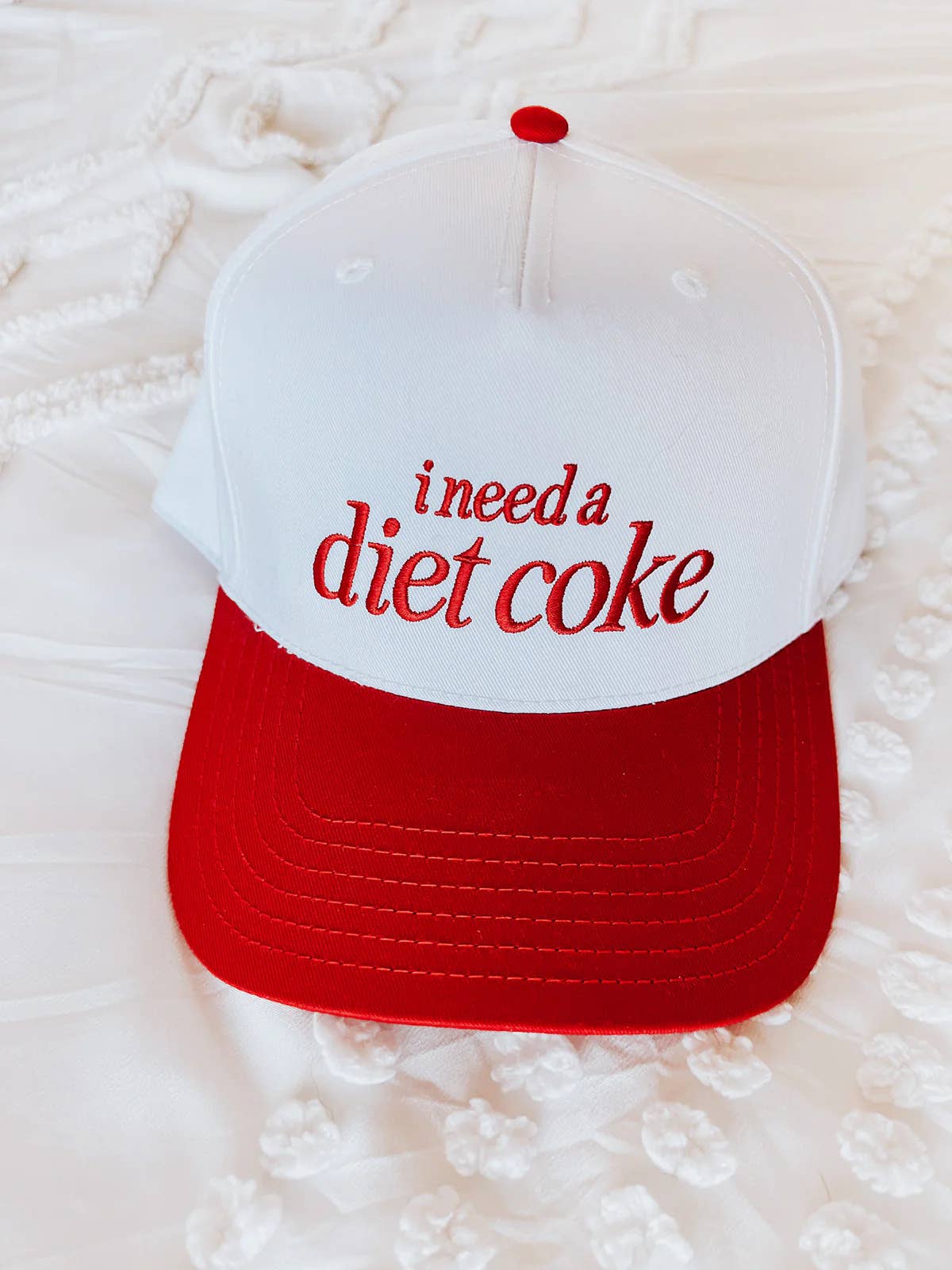 I Need a Diet Coke Embroidered Trucker Hat - Red and White