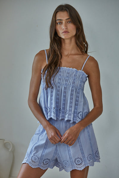 Light Blue Eyelet Top and Short Set - Ansley