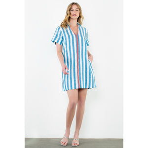 Short Sleeve Blue Striped Dress