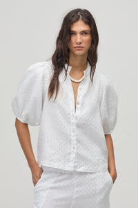 Bubble Linen Shirt - White with Silver Foil Print by Lanhtropy