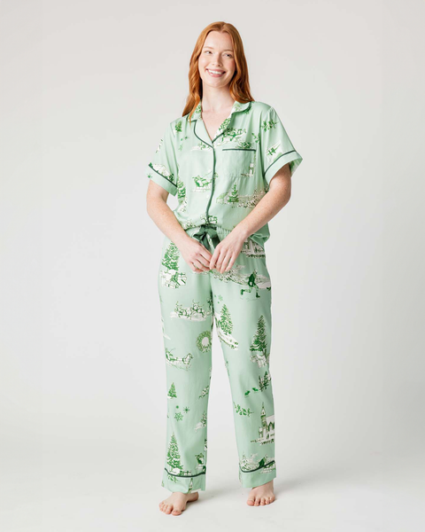 Holiday Toile Pajama Pants Set (Mint Hunter) by Katie Kime