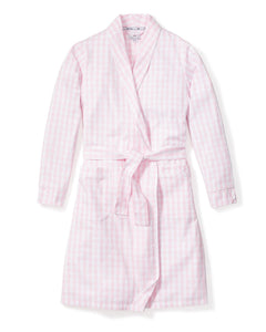 Women's Twill Robe in Pink Gingham by Petite Plume