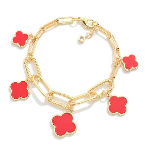 Red Clover Charm Bracelet