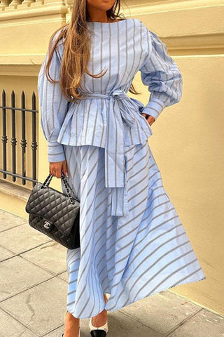 Striped Long Sleeve Skirt Set