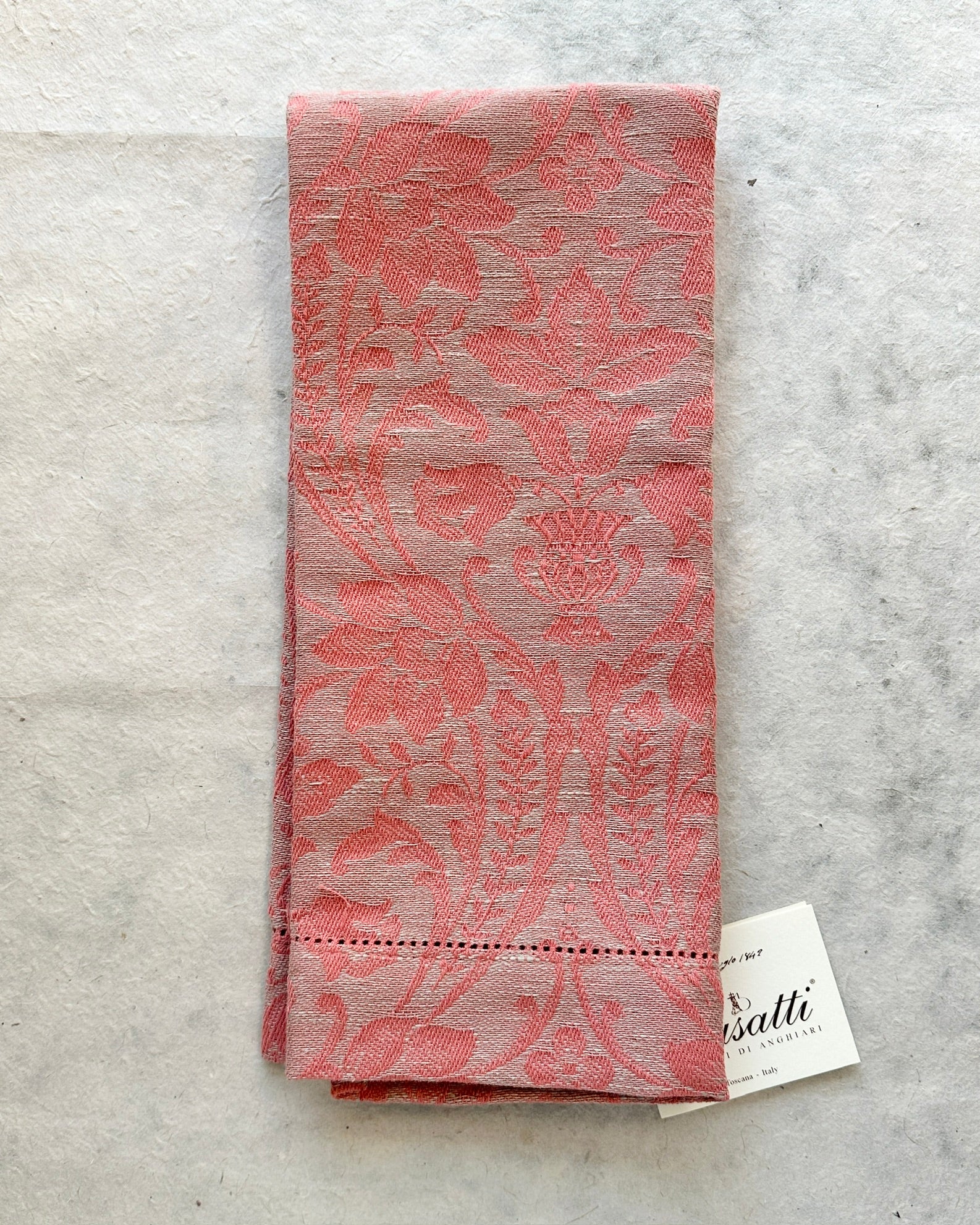 Donna Di Coppe 2C Salmon/Taupe Hemstitch Guest Towel (Col. 10/37)