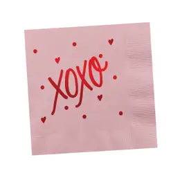 XOXO Valentine Napkins Pink with Red Foil