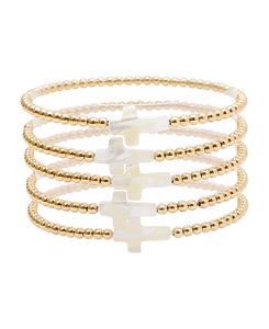 Cross and Gold Stretch Bracelet set of 5