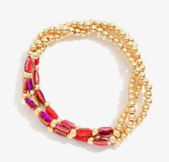 Red and Gold Bead  Bracelet Trio